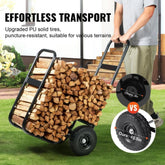 Firewood Log Cart, 250 lbs Capacity, Outdoor and Indoor Wood Rack Storage Mover with PU Wheels & Waterproof Cloth, Heavy Duty Steel Dolly Hauler, Firewood Carrier for Fireplace, Fire Pit, Black